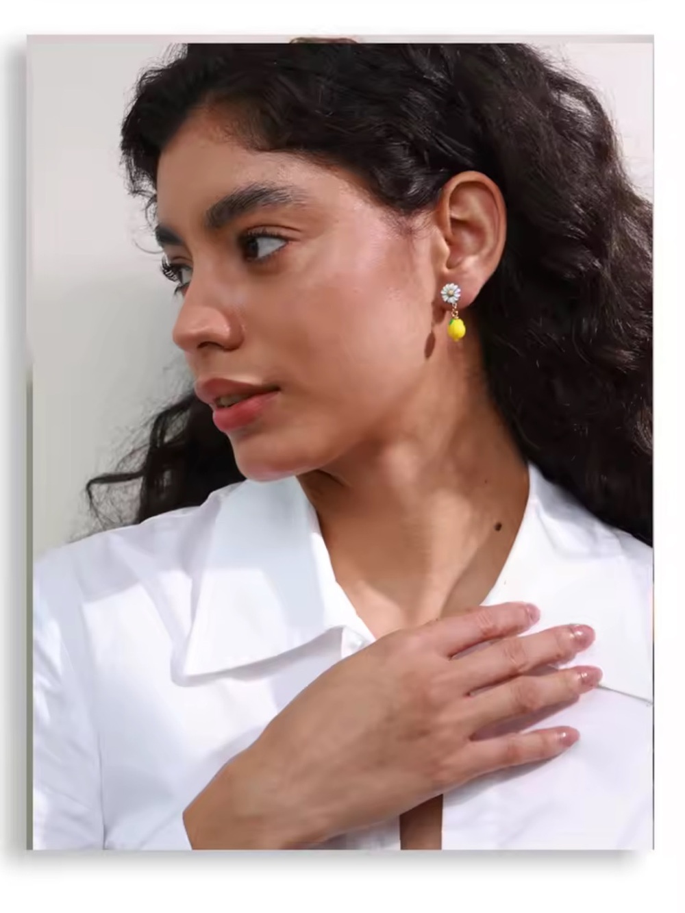 Maeve White Daisy Yellow Lemon Drop Earrings - Picture 5 of 7